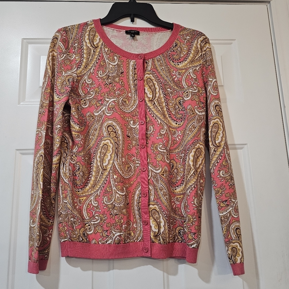 Talbots Charming Cardigan With English Paisley Size Medium Petite {Bx20}